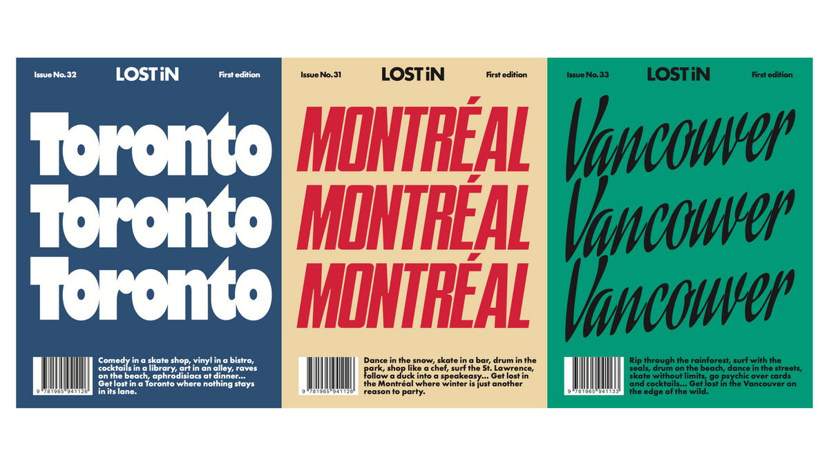 LOST iN Canada Bundle: Toronto, Montréal and Vancouver guide covers side by side