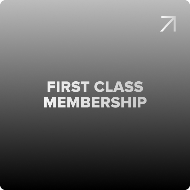 Gray card with 'FIRST CLASS MEMBERSHIP' text on a gray background